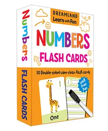 Dreamland Flash Cards Numbers - 30 Double Sided Wipe Clean Flash Cards for Kids (With Free Pen)