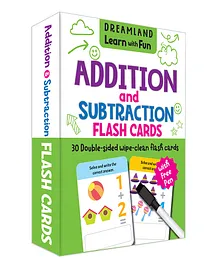 Dreamland Flash Cards Addition and Subtraction- 30 Double Sided Wipe Clean Flash Cards for Kids (With Free Pen)