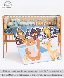 Babyhug 100% Cotton Crib Bedding Snow Bear Theme Regular Set - Multicolor