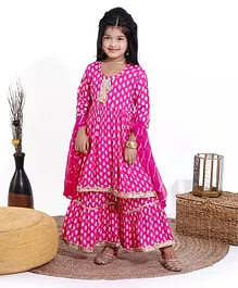 Nitara Couture 3/4th Sleeves Kurta Salwar Set with Dupatta Printed with Neck & Border Lace - Pink