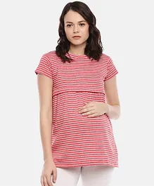 Goldstroms Half Sleeves Striped Maternity Top - Pink