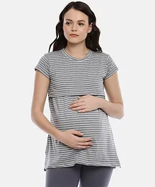 Goldstroms Half Sleeves Striped Maternity Top - Grey