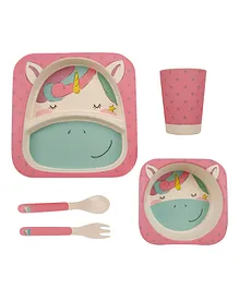 Baby Moo Blushing Unicorn Print Bamboo Fiber 5 Pieces Dinner Set - Pink
