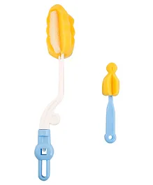 Baby Moo Premium Bottle And Nipple Cleaning Brush Pack of 2 - Yellow Blue