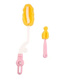 Baby Moo Premium Bottle And Nipple Cleaning Brush Pack of 2 - Yellow Pink