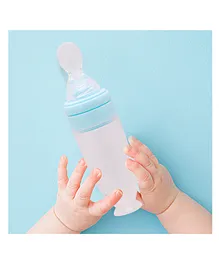 Baby Moo Silicon Squeeze Bottle Feeder With Dispensing Spoon Blue White - 90 ml
