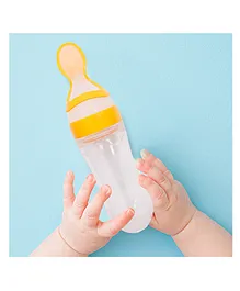 Baby Moo Infant Silicone Squeeze Bottle Feeder with Dispensing Spoon Yellow - 90 ml