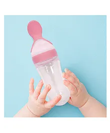 Baby Moo Silicon Squeeze Bottle Feeder With Dispensing Spoon Blue White - 90 ml