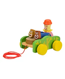 Tinykart Wooden Cart With Joker Pull Along Toy - Multicolor