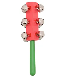 Tinykart Wooden Stick Rattle with Metallic Bells - Pink & Green