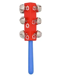 Tinykart Wooden Stick Rattle with Metallic Bells - Red & Blue