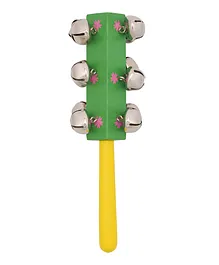 Tinykart Wooden Stick Rattle with Metallic Bells - Green & Yellow