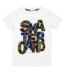 Luke and Lilly Half Sleeves Skater Board Printed Tee - White