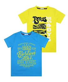 Luke And Lilly Pack Of 2 Half Sleeves Text Print Tees - Yellow & Blue
