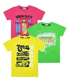Luke And Lilly Pack Of 3 Half Sleeves Urban Skate Print Tee - Yellow Green Pink