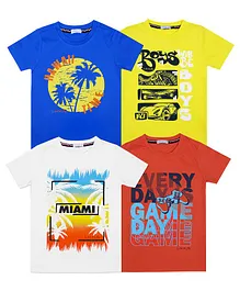 Luke And Lilly Boys Pack Of 4 Half Sleeves Every Day Print Tee - Blue Yellow Red White