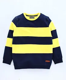 Pine Kids Full Sleeves Biowashed Striped Sweatshirt - Navy