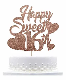 Zyozi Glitter Happy Sweet 16 Birthday Cake Topper Rose Gold - Pack Of  1