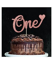 Zyozi One With Heart Birthday Party Cake Topper - Rose Gold