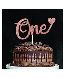 Zyozi One With Heart Birthday Party Cake Topper - Rose Gold