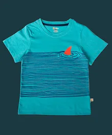 Lil' Roos Half Sleeves Shark In Ocean Printed Tee - Blue