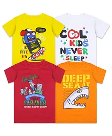 Luke And Lilly Half Sleeves Pack Of 4 Text & Monster Print Tee - Orange Pink Yellow White