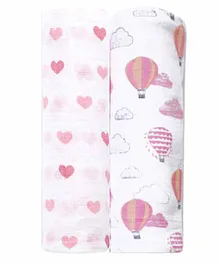 Elementary Organic Cotton Muslin Swaddle Wrapper Joy Ride Theme Print Set of 2 - Pink