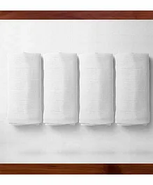 Elementary Reusable Muslin Cotton Square Organic Nappy Set Large Size Pack of 4 - White