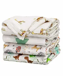 Elementary Reusable Muslin Cotton Square Organic Nappy Set Large Size Pack of 4 - Multicolor (Assorted Designs)