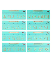 EDUEDGE Hindi Consonants Letters Wooden Tracing Toy With 8 Boards - Blue & Brown