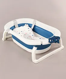 Babyhug Foldable Bathtub with Printed Cushion - Dark Blue