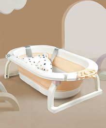 Babyhug Foldable Bathtub with Printed Cushion -  White Pink