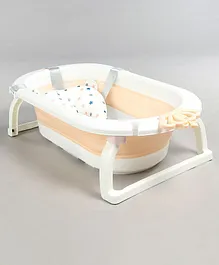 Babyhug Foldable Bathtub with Printed Cushion -  White Pink