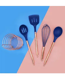 Amour 5 Piece Non-Stick Silicone Cooking Utensils Set with Stand - Blue 