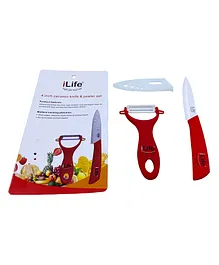 iLife Advanced Ceramic Revolution SeriesUtility Knife and Y-Peeler Gift Set - Red