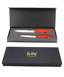 iLife Advanced Ceramic Paring Knife Set Of 2 With Case - Red