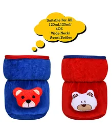 The Little Looker Plush Cotton Bottle Cover Blue Red Pack of 2 - Fits 125 ml Bottle Each