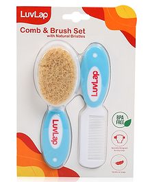 LuvLap Baby Comb with rounded Tips & Baby Hair Brush with Natural Bristles for better prrotection of baby's scalp (White & Blue)