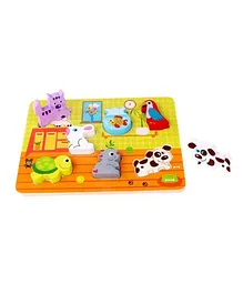 Tooky Toys Wooden Pet Animals Block Puzzle Multicolour - 7 Pieces