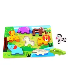 Tooky Toys Wooden Animals Block Puzzle Multicolour - 7 Pieces