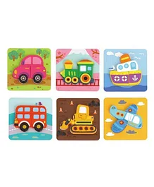 Tooky Toys Wooden 6 In 1 Mini Transportation Puzzle Multicolour - 33 Pieces