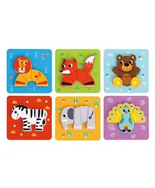 Tooky Toys Wooden 6 In 1 Mini Animal Puzzle Multicolour - 34 Pieces