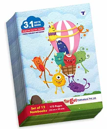  Target Publication 3 in 1 Square Single and Four Line Ruled Notebook Pack of 12 - 172 Pages Each