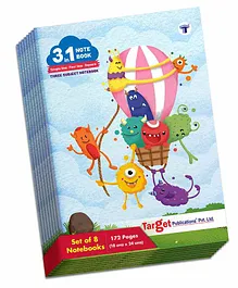  Target Publication 3 in 1 Square Single and Four Line Ruled Notebook Pack of 8 - 172 Pages Each