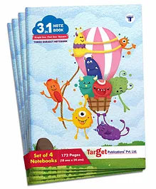  Target Publication 3 in 1 Square Single and Four Line Ruled Notebook Pack of 4 - 172 Pages Each