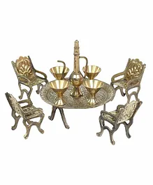 Desi Toys Brass Miniature Table Chair Furniture - Silver