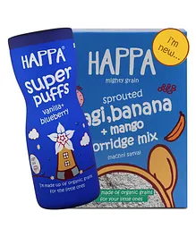 Happa Organic Multigrain Vanilla Blueberry Puff & Organic Sprouted Mango Banana Ragi Porridge Mix - 40 gm, 200 gm