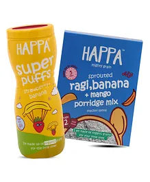 Happa Organic Multigrain Strawberry Banana Puff & Organic Sprouted Mango Banana Ragi Porridge Mix - 40 gm, 200 gm