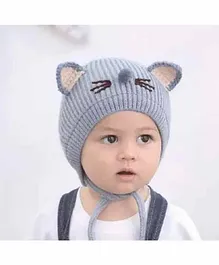 Ziory Woolen Beanie Cap With Stitched Ears Blue - Diameter 44- 48 cm (Stretchable)
