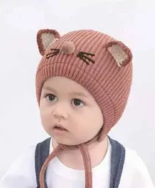 Ziory Woolen Beanie Cap With Stitched Ears Brown - Diameter 44- 48 cm (Stretchable)